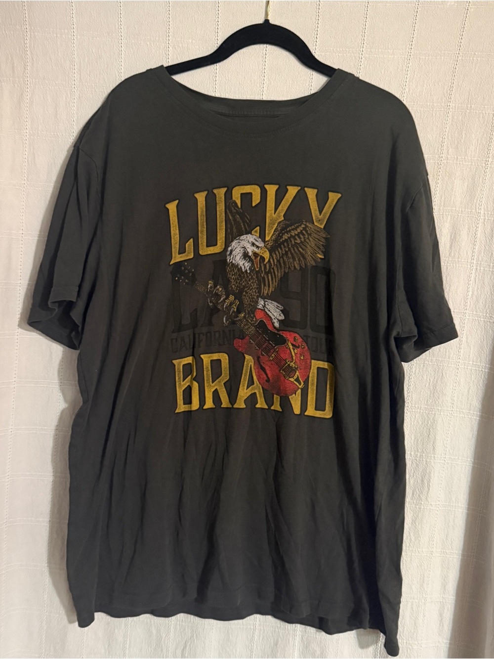 Lucky Brand Charcoal Short-Sleeve Tee with Eagle and Guitar Graphic